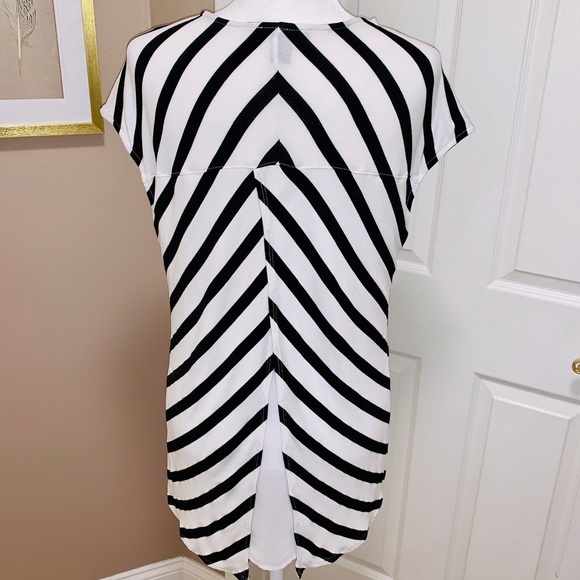 WH|BM Striped Cap Sleeve Shirt W/Sheer Back Panel - Picture 2 of 6